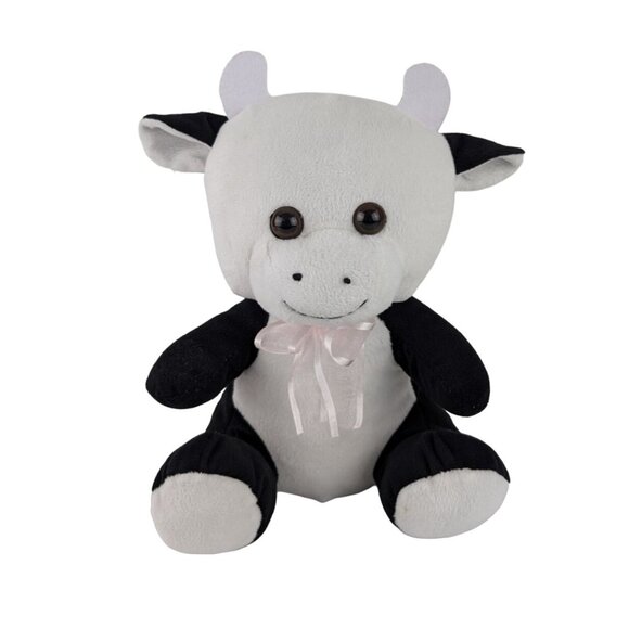 CalPlush Cow Plush 11" Black & White Stuffed Animal Toy Bull Pink Bow - Picture 1 of 6